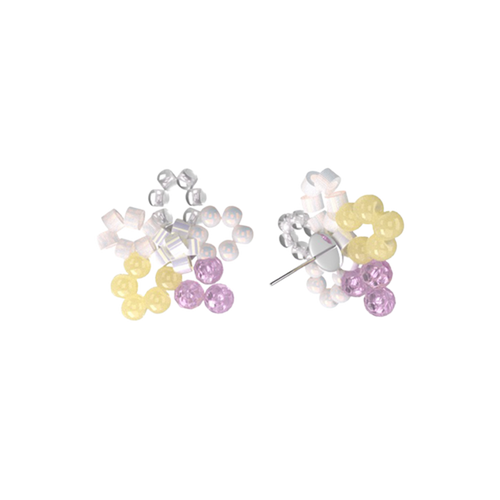 Lilac layered purple and soft yellow flower stud earrings