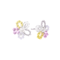 Lilac layered flower stud earrings shown at an angle